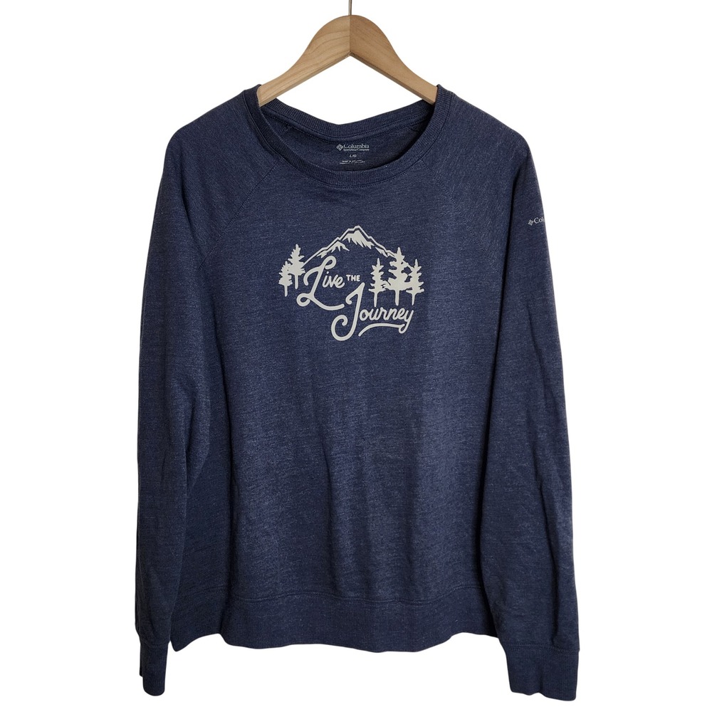 Columbia Sweatshirt Womens Large Blue Live The Journey‎ Graphic Pullover XL0709